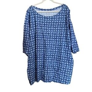 Woman Within Womens Plus Size 38/40 5X Multicolor Print Cotton Tunic Top Blouse